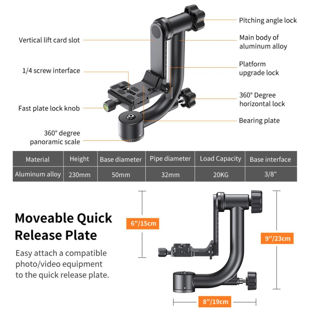 K&F Concept Aluminum Panoramic Gimbal Head KF31.052 - 7